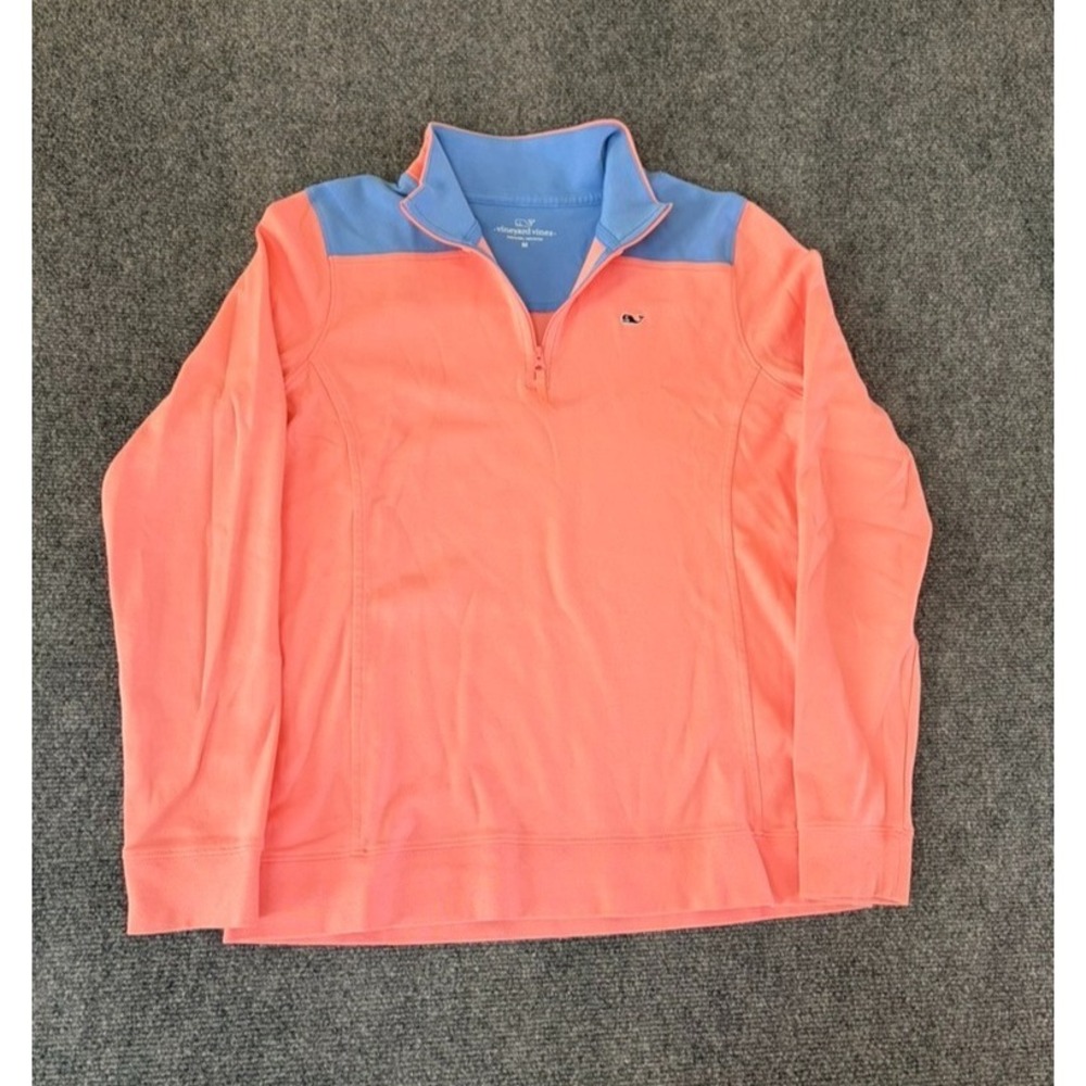Vineyard Vines 1/4 Zip Sweater Women's Blue Pink Cotton Long Sleever Size M